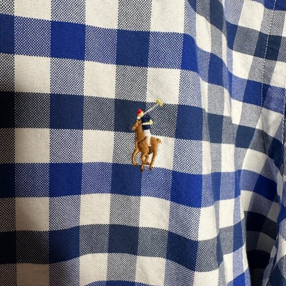 Ralph Lauren short sleeve button down checkered blue and white shirt Sz XL - Picture 3 of 6